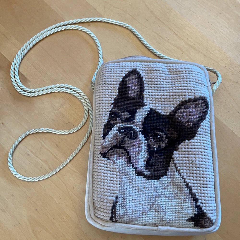 Needlepoint Boston Terrier Shoulder/Crossbody Bag Gem